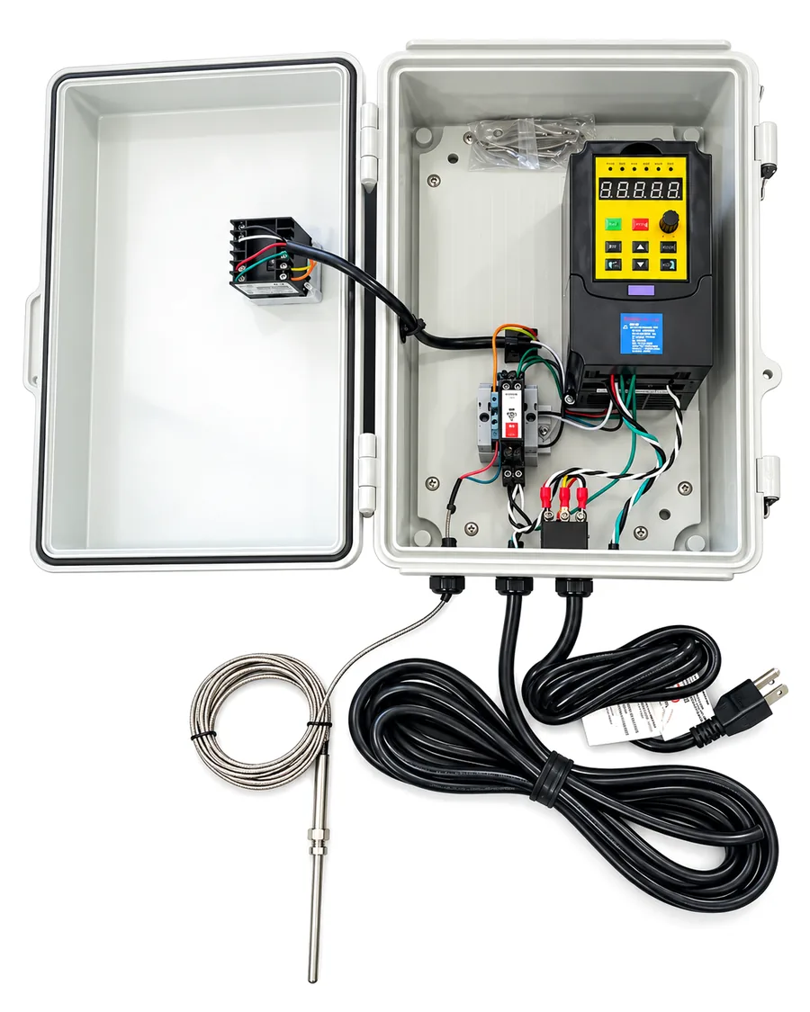 Boiler Commander opened up, showing the drive, relay and wiring inside